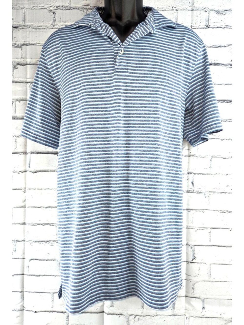Southern Tide Mens Blue Striped Polo Shirt Medium Gray Casual Lightweight